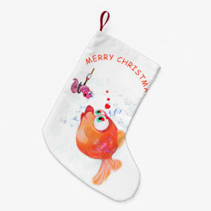 Grappige vis en worm kerstkous kleine kerstsok