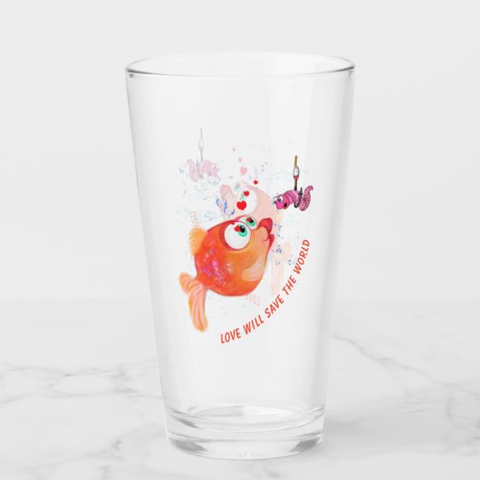 Grappige vis en wormglas - aangepaste tekst glas (Voorkant)