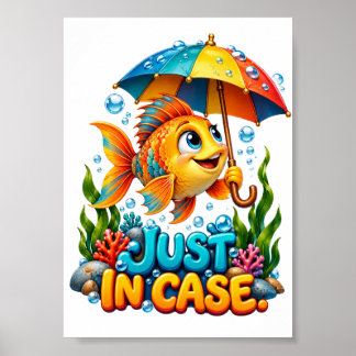 Grappige Vis Met Paraplu Poster