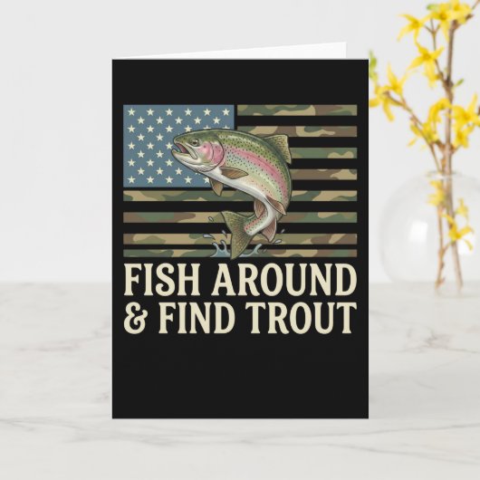 Grappige Vis Rondzwemmend Op Zoek Naar Forel Ameri Kaart (Gele Bloem)