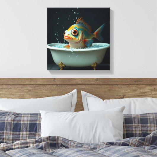 Grappige vissen in bad canvas afdruk (Insitu (Slaapkamer))