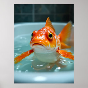 Grappige vissen in bad poster
