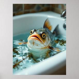 Grappige vissen in bad poster