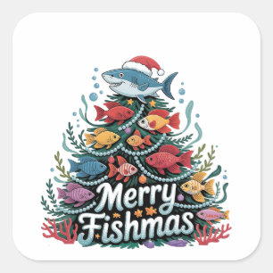 Grappige vissen Kerstboom Visser Liefhebber Vierkante Sticker