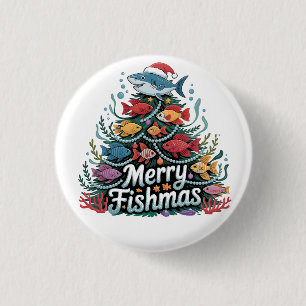 Grappige vissen Kerstboom Visser Visser Liefhebber Ronde Button 3,2 Cm
