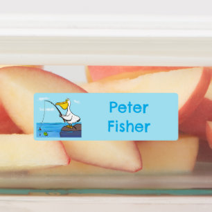 Grappige vissen pelikaan cartoon gepersonaliseerd labels