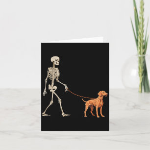 Grappige Vizsla Skelet Hond Wandelen Halloween Hon Kaart