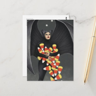 Grappige vleermuis met Halloween snoep Briefkaart