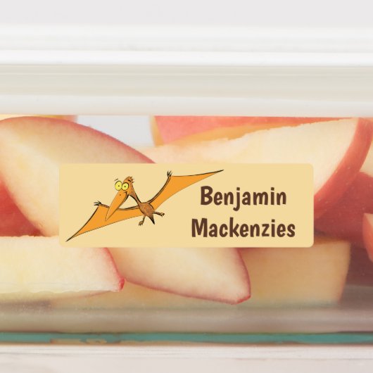 Grappige vliegende pterodactyl cartoon gepersonali labels (Aangebracht)