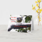 Grappige vogel in de sneeuw kaart (Gele Bloem)