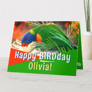 Grappige vogel woordspeling groen Happy Birthday Kaart