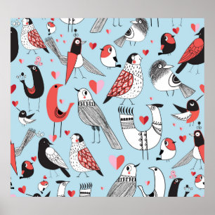 Grappige vogelillustraties, grafisch naadloos. poster