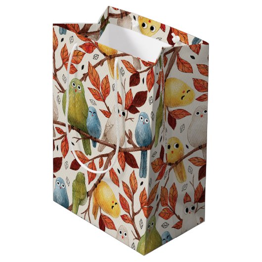 Grappige vogels (Spring Wood) Medium Cadeauzakje (Achterkant Gekanteld)