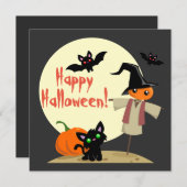 Grappige vogelverschrikker & kat Halloween kaart (Voorkant / Achterkant)