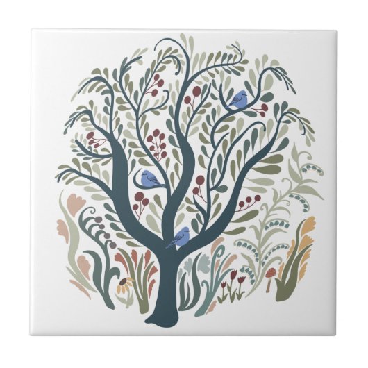 Grappige volkskunst Forest Earth Tones Tegeltje (Voorkant)