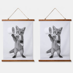 Grappige Vos met Toiletpapier Minimalistische Wild Hangend Wandkleed