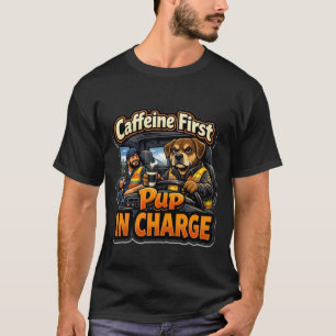 Grappige Vrachtwagenhond Cafeïne Eerste Pup In Het T-shirt