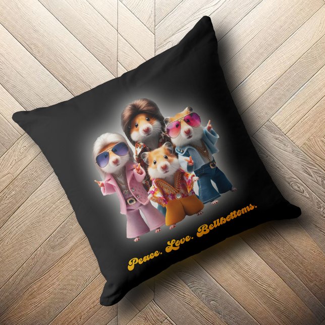 Grappige vrede. Liefs. Bellbottom. Hamster Supergr Kussen (Funny Peace. Love. Bellbottoms. Hamster Supergroup Throw Pillow Cover Photo)