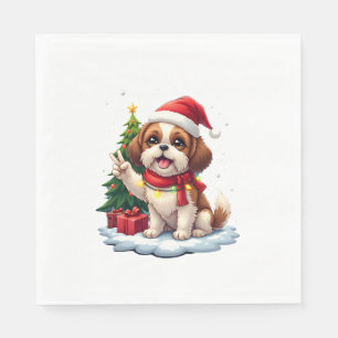 Grappige Vredeshand Shih Tzu Kerstverlichting Dame Servet