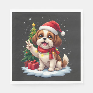 Grappige Vredeshand Shih Tzu Kerstverlichting Dame Servet