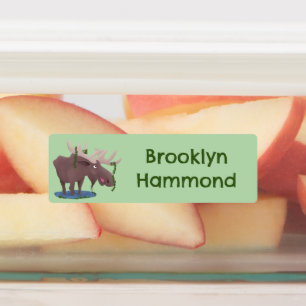 Grappige vrolijke eland cartoon gepersonaliseerd labels