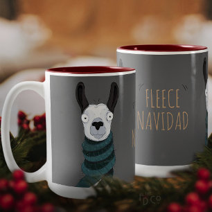 Grappige Vrolijke 'Fleece Navidad' Lama Cartoon Gr Tweekleurige Koffiemok