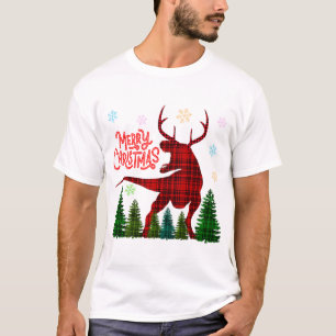 grappige vrolijke kerst dinosaurus hert check kari t-shirt