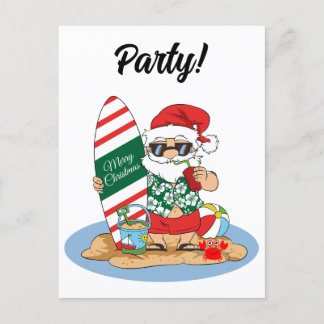 Grappige vrolijke kerst Kerstman op zomerse surfst Uitnodiging Briefkaart