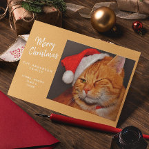 Grappige vrolijke kerst oranje kat met kerstmuts