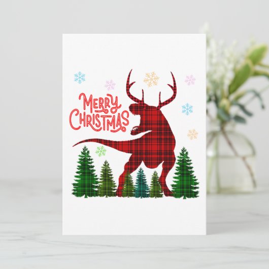 Grappige Vrolijke Kerstmis Dinosaurus Herten Check Kaart (Staand voorkant)