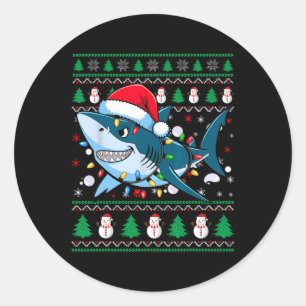 Grappige vrolijke lelijke kersthaai kerstmuts lich ronde sticker