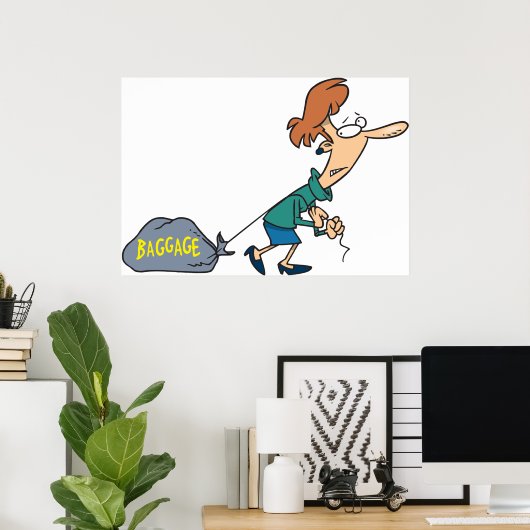 Grappige vrouw met emotionele bagage poster (Thuiskantoor)