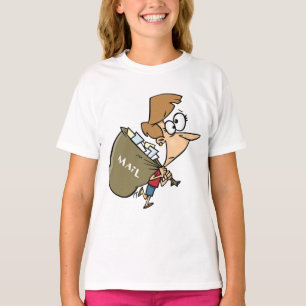 Grappige vrouw met zware postzak t-shirt