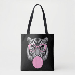 Grappige Vrouwen Tijger Bril & Roze Bubble Gum Ani Draagtas
