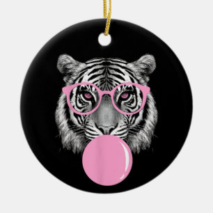 Grappige Vrouwen Tijger Bril & Roze Bubble Gum Ani Keramisch Ornament