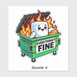 Grappige vuilcontainer vuur alles fijne marshmallo sticker