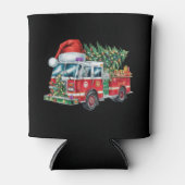 Grappige Vuurtruck Santa Hat Kerstboom Lights Blikjeskoeler (Voorkant)