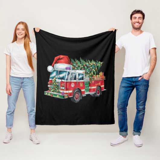 Grappige Vuurtruck Santa Hat Kerstboom Lights Fleece Deken (In situ)