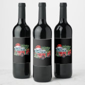 Grappige Vuurtruck Santa Hat Kerstboom Lights Wijn Etiket (Flessen)