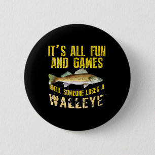 Grappige Walleye Vissen Zoetwatervis Grafisch Mann Ronde Button 5,7 Cm
