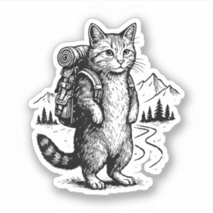 Grappige Wandelende Kat Rugzak Wandelaars & Dieren Sticker