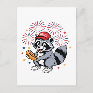 Grappige wasbeer 4 juli Patriottisch Schattige Roo Feestdagenkaart