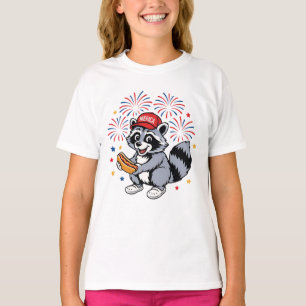 Grappige wasbeer 4 juli Patriottisch Schattige Roo T-shirt