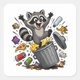 Grappige Wasbeer Afval Chaos Cartoon Sticker