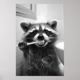 Grappige Wasbeer Badkamer Kunst Vintage Stijl Dier Poster