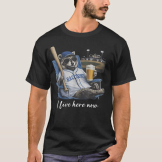 Grappige Wasbeer Bier Baseballveld Ik woon nu hier T-shirt