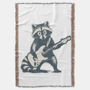 Grappige Wasbeer die Elektrische Gitaar Speelt Deken