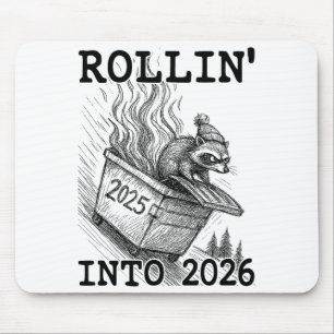Grappige Wasbeer die in 2026 Rolde naar de Vuilnis Muismat