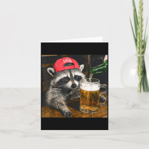 Grappige Wasbeer Drinkt Bier Usa Hoed Patriottisch Kaart