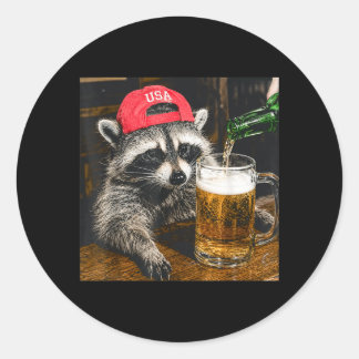 Grappige Wasbeer Drinkt Bier Usa Hoed Patriottisch Ronde Sticker